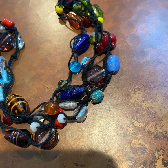 Glass Beaded necklace w/thick cloth chain!  Fabulous beads and craftsmanship! - Picture 5 of 6